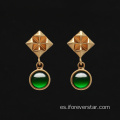 Pendientes de jadeita de oro imperial verde de oro real de 18k